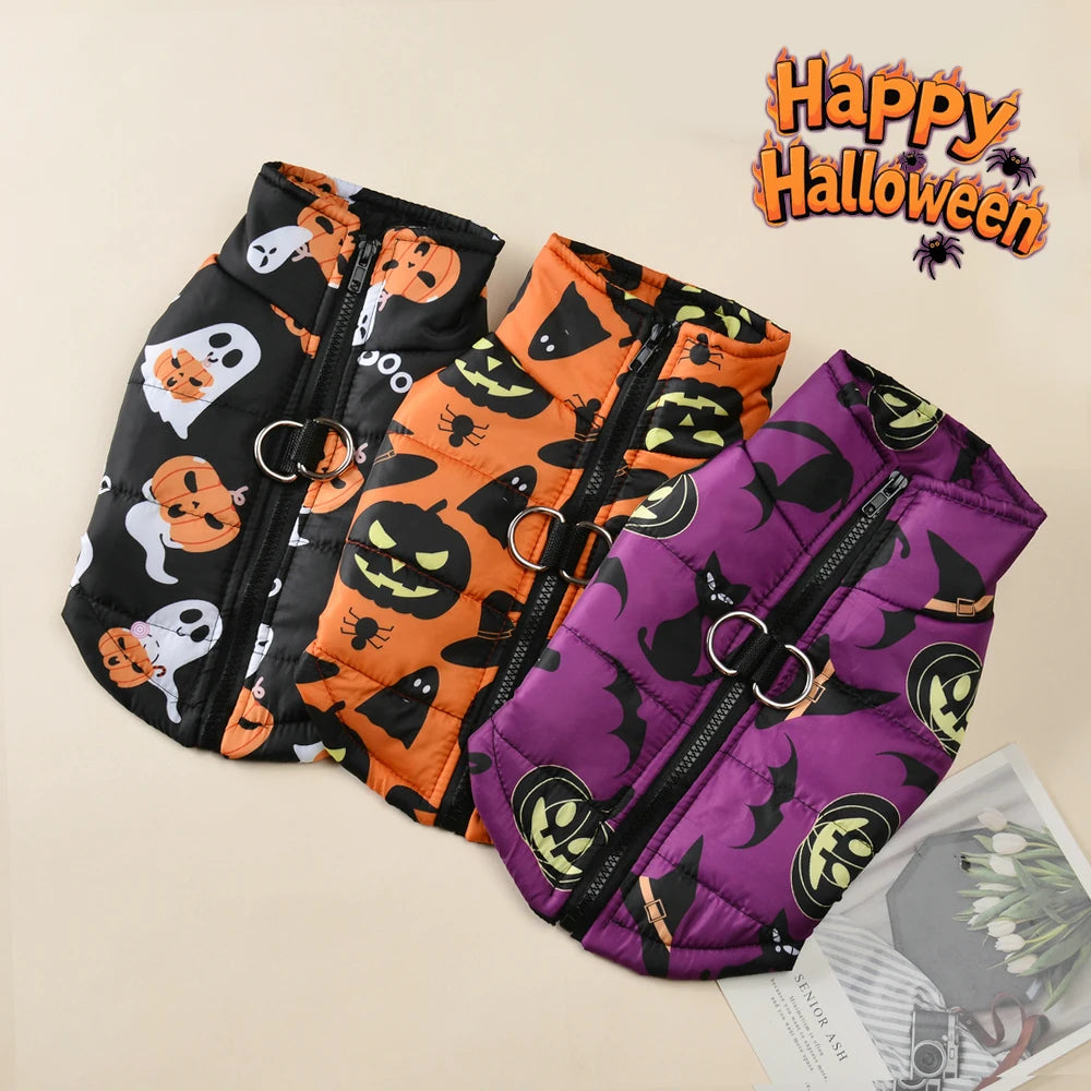 Halloween Dog Jacket Coat Autumn Winter Puppy Clothes For Small Medium Dogs Cat Funny Pumpkin Print Pet Cosplay Costume Yorkie