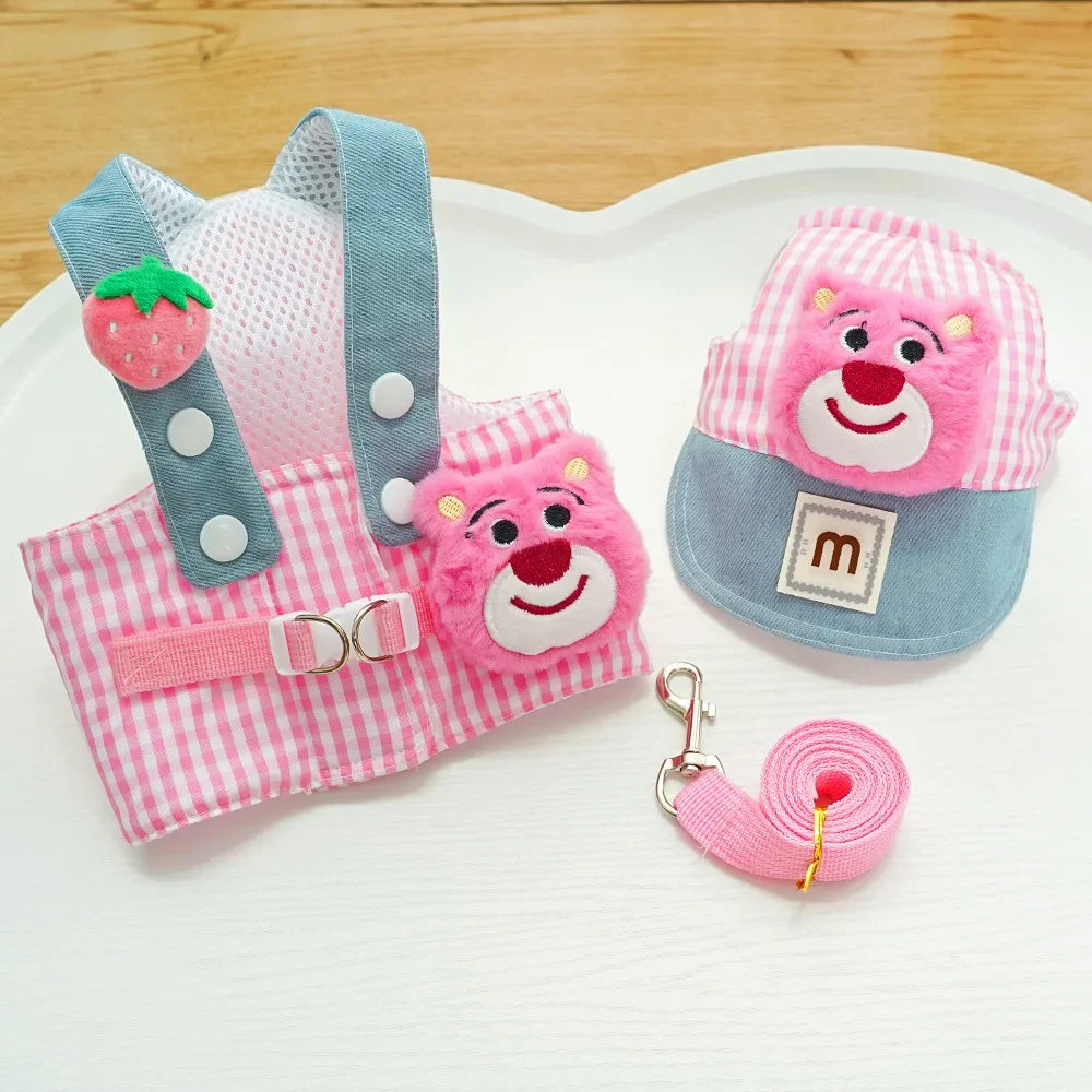 Outdoor Walking Pet Supplies for Dogs Cute Kitten Puppy Harness Leash Baseball Cap Cute Cat Dog Apparel Sun Hat for Small Dogs
