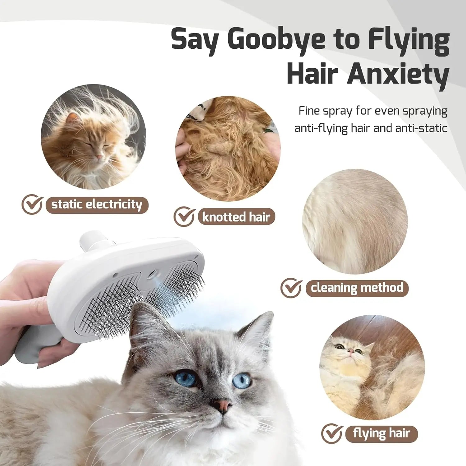 Spray Cat Brush for Shedding - Pet Hair Removal Comb with Water Tank and Release Button Cat Dog Steam Brush Pet Steam Brush
