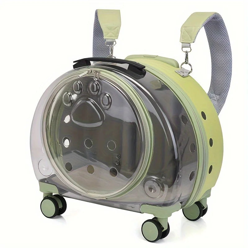 1 Transparent Pet Carrying with Wheels Large Capacity Spaceman Capsule Backpack Cats Portable Trolley Bag Durable Plast