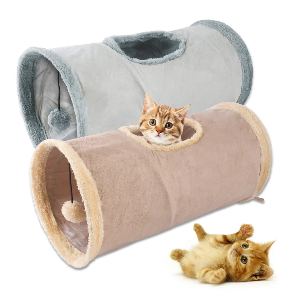 Collapsible Plush Cat Tunnel Suede Fabric Puppy Play Chase Hide Tunnel Tube Indoor for Game Exercising Hiding Training Pet Toys