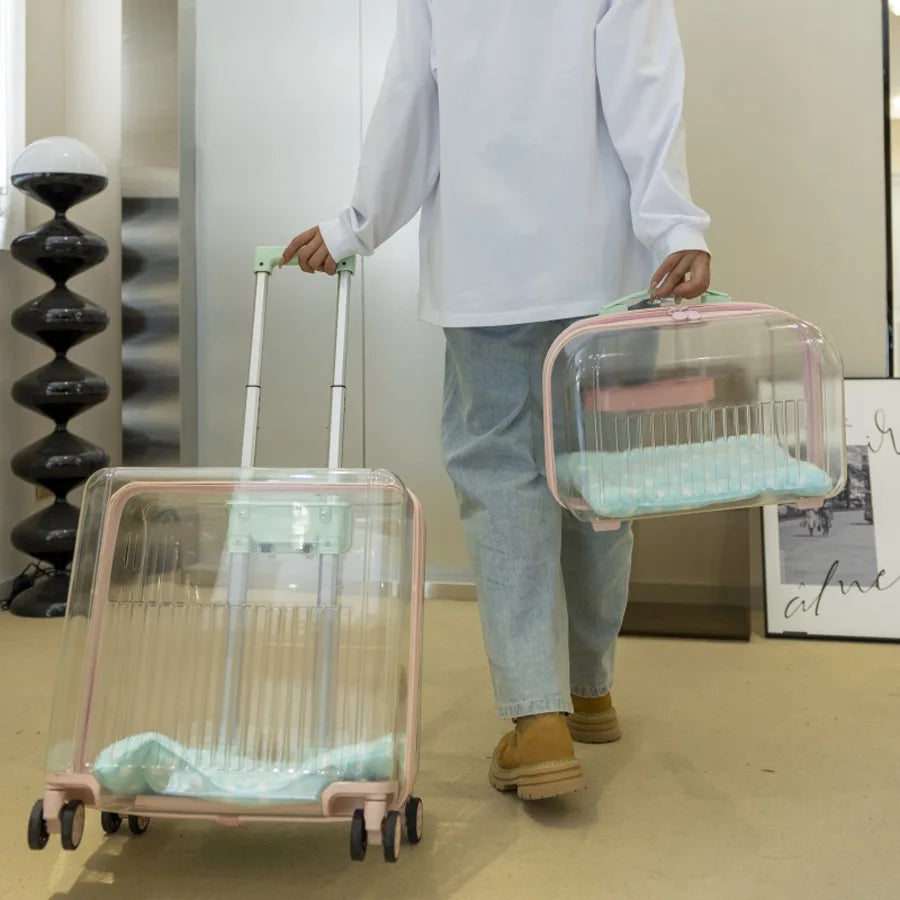 Transparent Pet Trolley Case Cat Bag Convenient To Go Out Double-layer Two or Three Cats Dogs Suitcase Breathable Large Capacity
