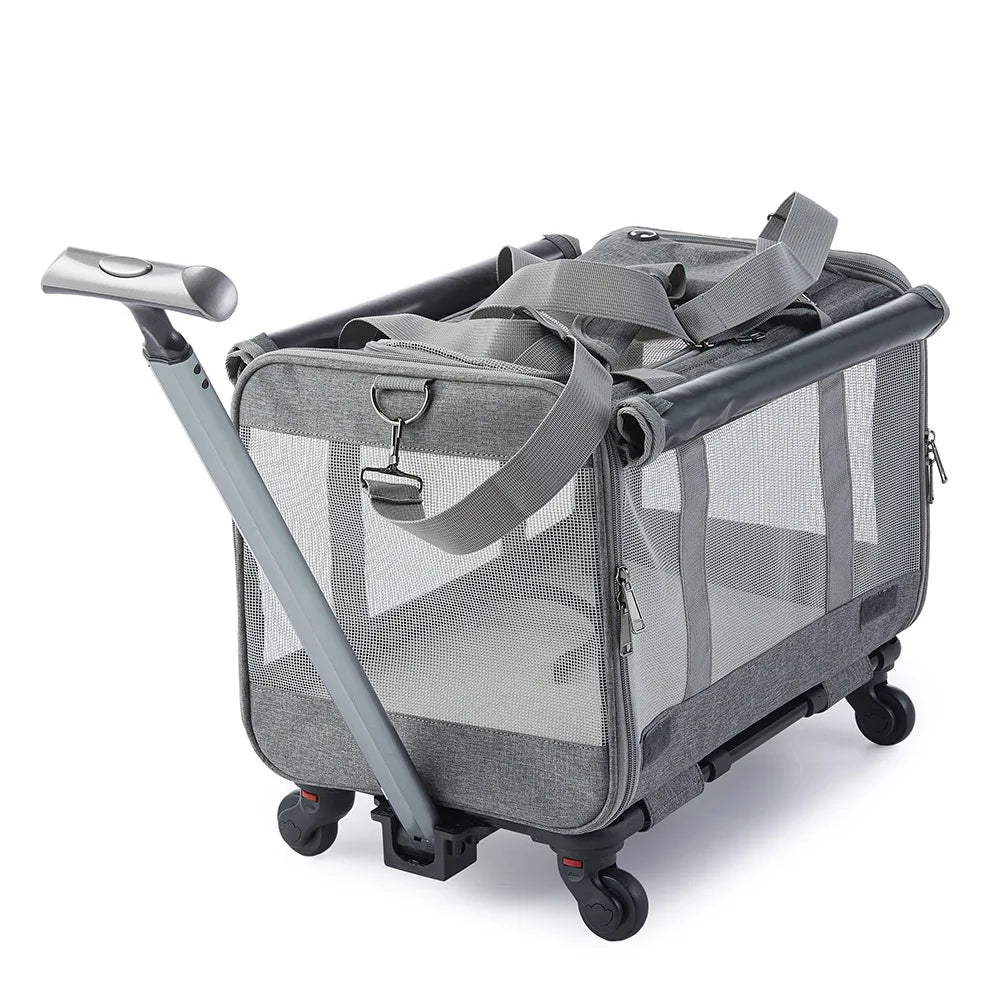Collapsible Pet Rolling Luggage Portable Dog & Cat Travel Carrier with Wheels for Outdoor Trips，2in1 Pet Travel Carrier Stroller