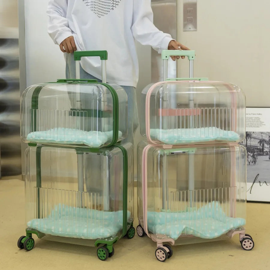 Transparent Pet Trolley Case Cat Bag Convenient To Go Out Double-layer Two or Three Cats Dogs Suitcase Breathable Large Capacity