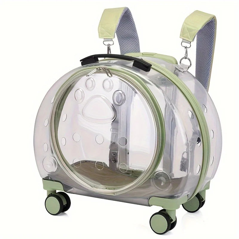 1 Transparent Pet Carrying with Wheels Large Capacity Spaceman Capsule Backpack Cats Portable Trolley Bag Durable Plast