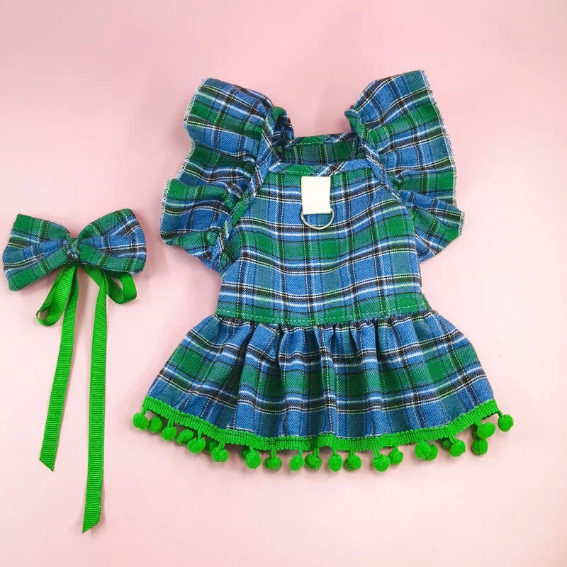 Pet Christmas Plaid Dress Cat Halloween Veil Dress Dog Christmas Clothes Dog Dresses for Small Dogs Puppy