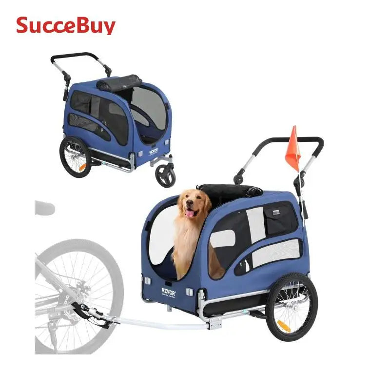 SucceBuy 100 lbs Dog Bike Trailer 2-in-1 Pet Stroller Cart Bicycle Carrier with Wheels Coupler Reflectors Flag for Dogs Travel