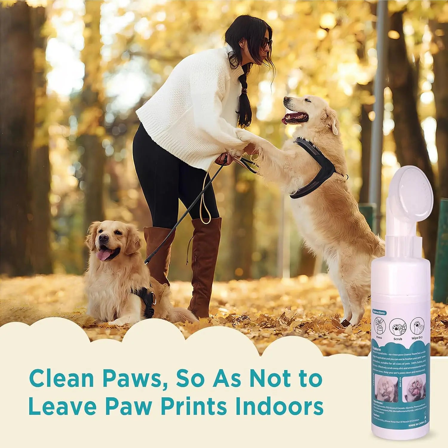 Dog Paw Cleaner Waterless Shampoo Paw Washer with Silicone Brush No-Rinse Foaming Paw Cleaner for Dogs & Cats | Dog Foot Washer