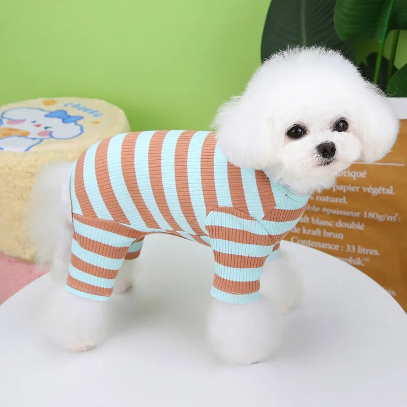 Autumn Pet Dog Jumpsuits Fashion Striped Dog Onesie Clothes Cute Puppy Pajamas Warm Soft Cat Jumpsuits Pet Rompers Dog Clothes