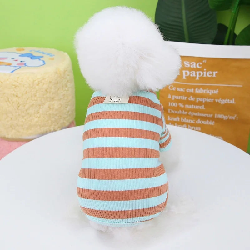 Autumn Pet Dog Jumpsuits Fashion Striped Dog Onesie Clothes Cute Puppy Pajamas Warm Soft Cat Jumpsuits Pet Rompers Dog Clothes