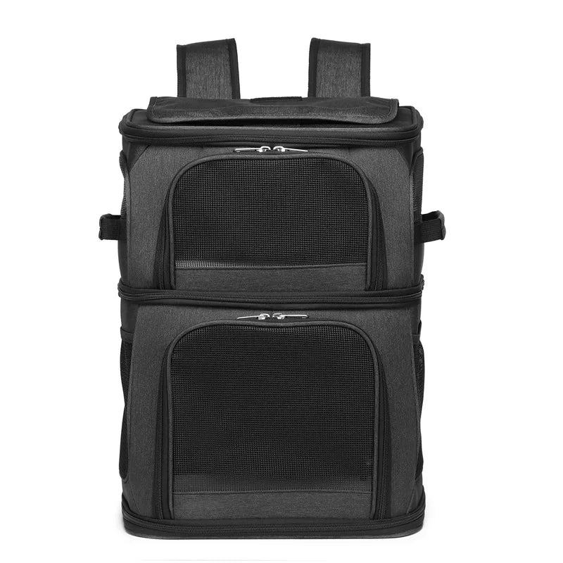 Pet supplies Large capacity double layer pet bag Easy to put two cat backpacks Foldable Oxford cloth dog bag
