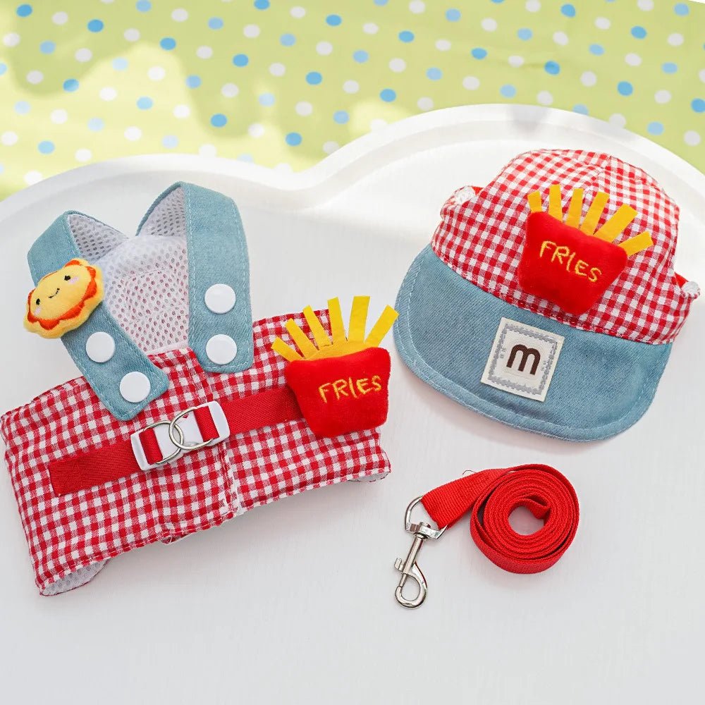 Outdoor Walking Pet Supplies for Dogs Cute Kitten Puppy Harness Leash Baseball Cap Cute Cat Dog Apparel Sun Hat for Small Dogs