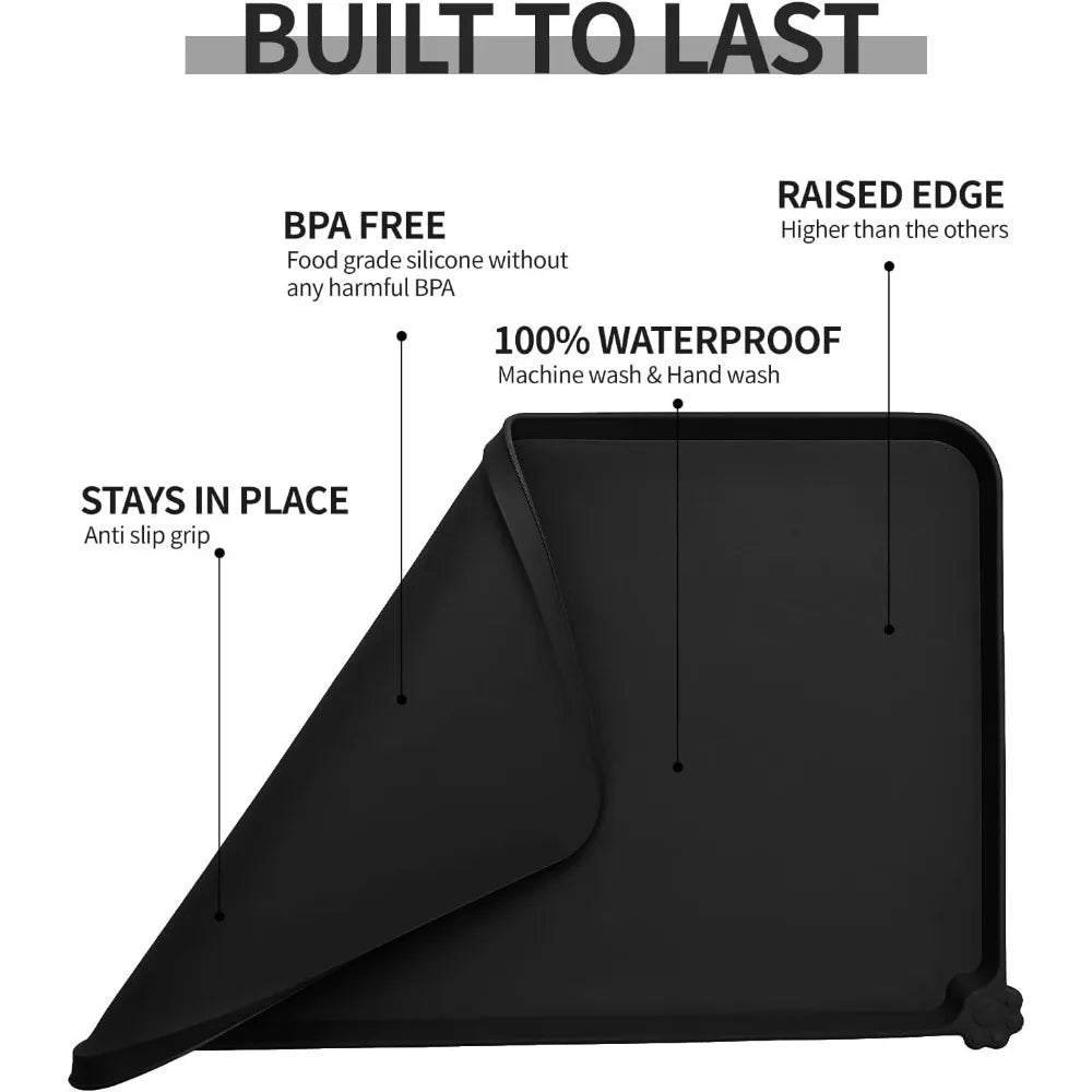 Waterproof Pet Feeding Mat with High Raised Edges,Cat Dog Water Bowl with BPA Free Pet Dogs Cats Food Grade Silicone Food Mats