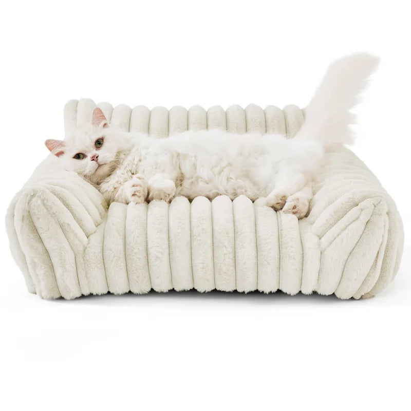 Winter Warm Cat Bed Sofa Removable Washable Cat Nest Soft Striped Pet Bed for Small Medium Dogs Cats Comfortable Plush Puppy Bed