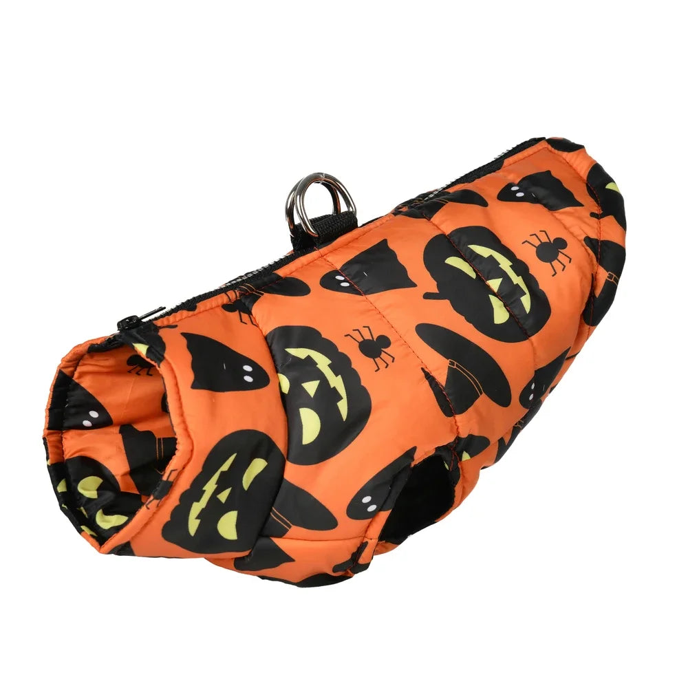 Halloween Dog Jacket Coat Autumn Winter Puppy Clothes For Small Medium Dogs Cat Funny Pumpkin Print Pet Cosplay Costume Yorkie