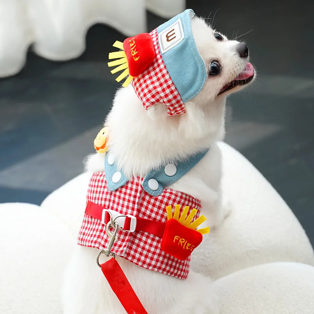 Outdoor Walking Pet Supplies for Dogs Cute Kitten Puppy Harness Leash Baseball Cap Cute Cat Dog Apparel Sun Hat for Small Dogs