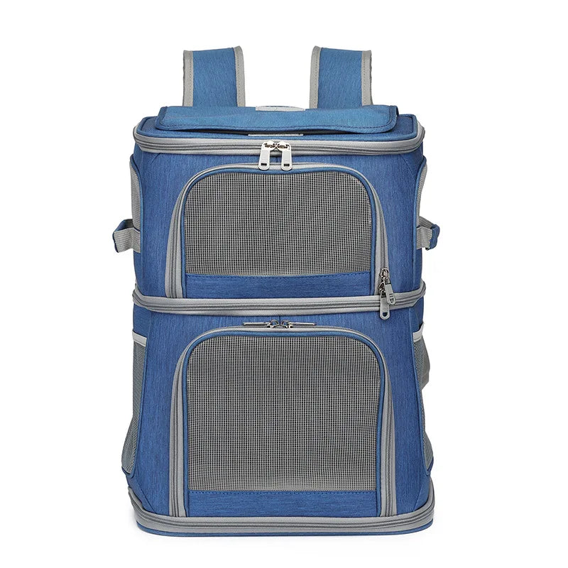 Pet supplies Large capacity double layer pet bag Easy to put two cat backpacks Foldable Oxford cloth dog bag