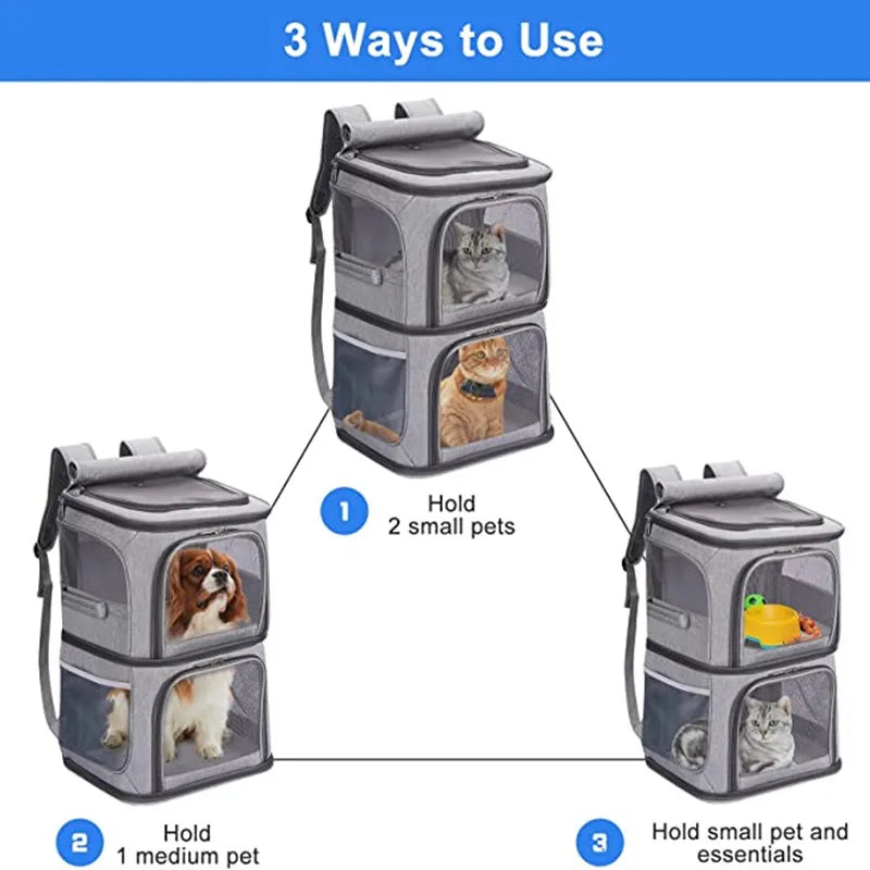 Pet supplies Large capacity double layer pet bag Easy to put two cat backpacks Foldable Oxford cloth dog bag
